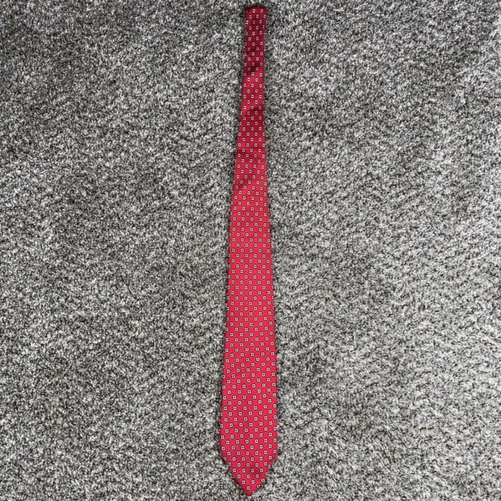 Vintage Polo‎ Ralph Lauren Silk Tie Red Geometric Medallion Handmade USA
